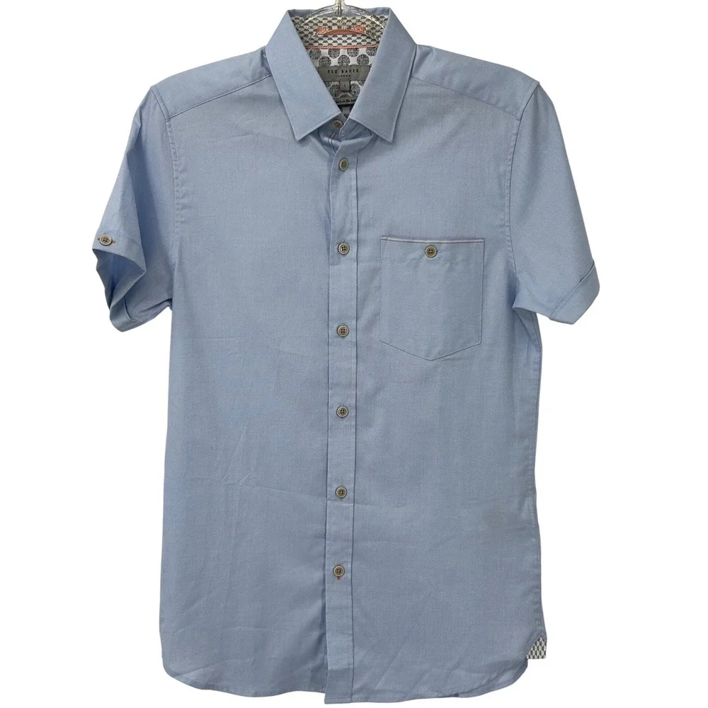 Ted Baker London Boys Light Blue Short Sleeve Button Down Shirt Size 1
